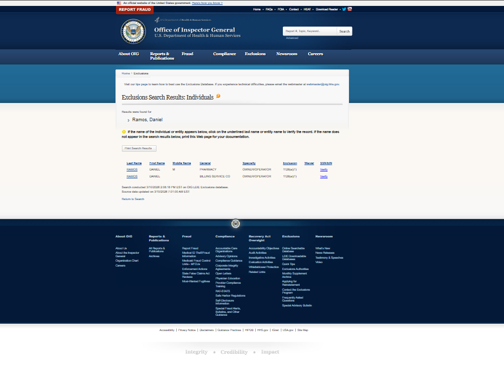 Daniel Ramos, OIG, false positive as the full name doesn't match