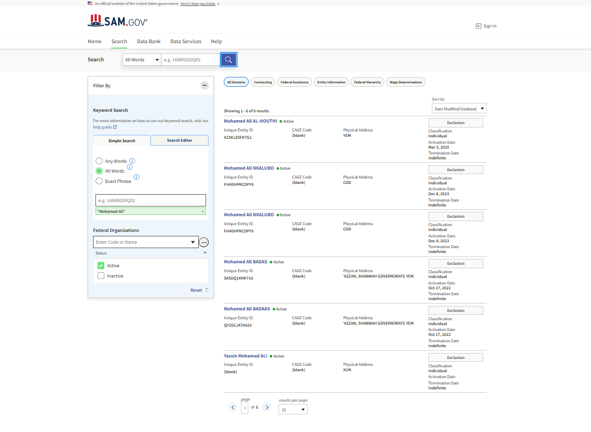 Mohamed Ali, SAM, false positive as the name does not the match the ID name