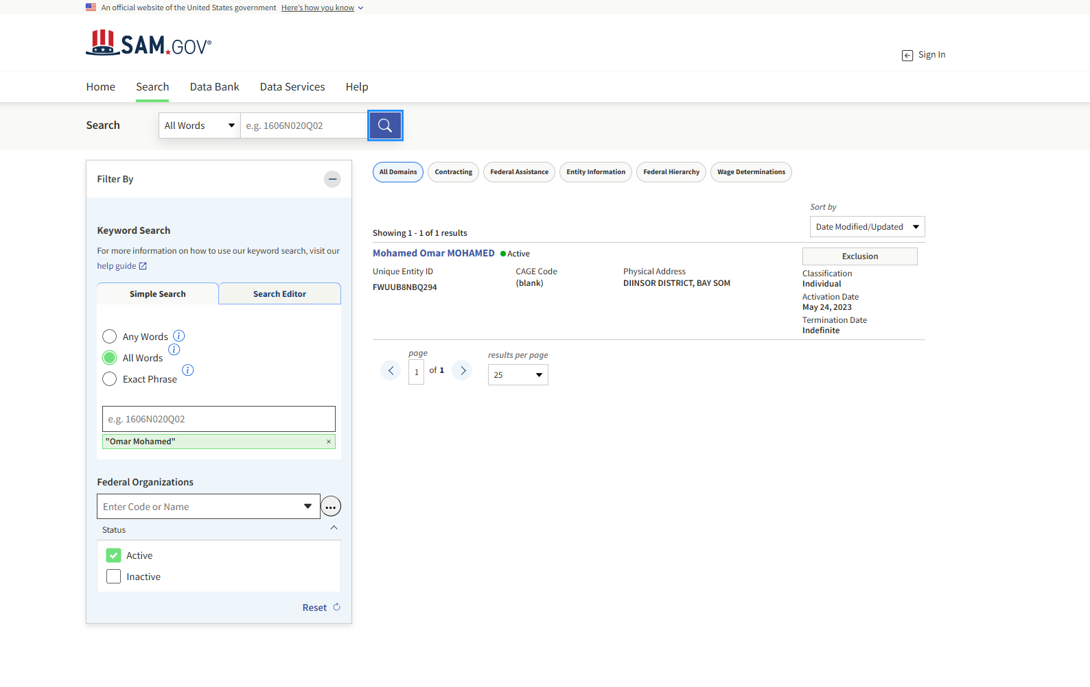 Omar Mohamed, SAM, False Positive, as the full name doesn't match